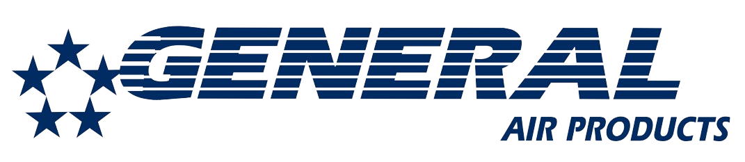 Logo of General Air Products featuring a stylized 'GENERAL' in blue with a fading stripe pattern, accompanied by five stars to the left and the words 'AIR PRODUCTS' in smaller capital letters below.