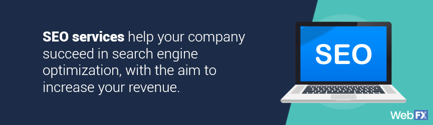 A computer with the word SEO and text describing SEO services