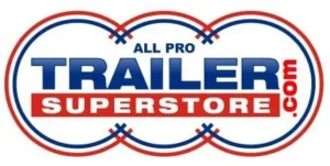 Logo of All Pro Trailer Superstore featuring an oval with blue, red, and white colors, the words 'ALL PRO' at the top, 'TRAILER' in the center, 'SUPERSTORE' at the bottom, and the website 'TRAILERSUPERSTORE.COM' below.